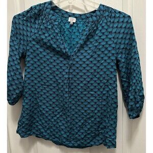 Crown & Ivy Small Top S Shirt Blue and Black Blouse